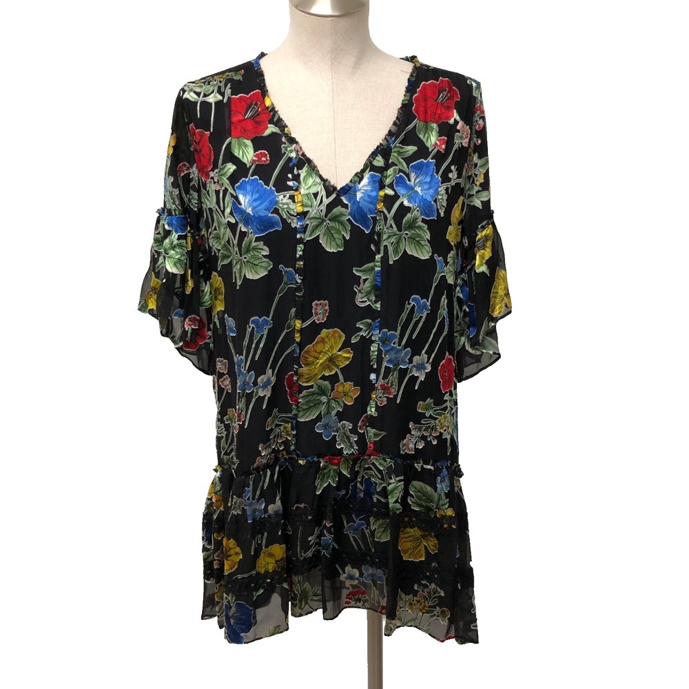 Alice + Olivia Pauline Floral Print Mini Dress Silk Seine Garden Womens Medium